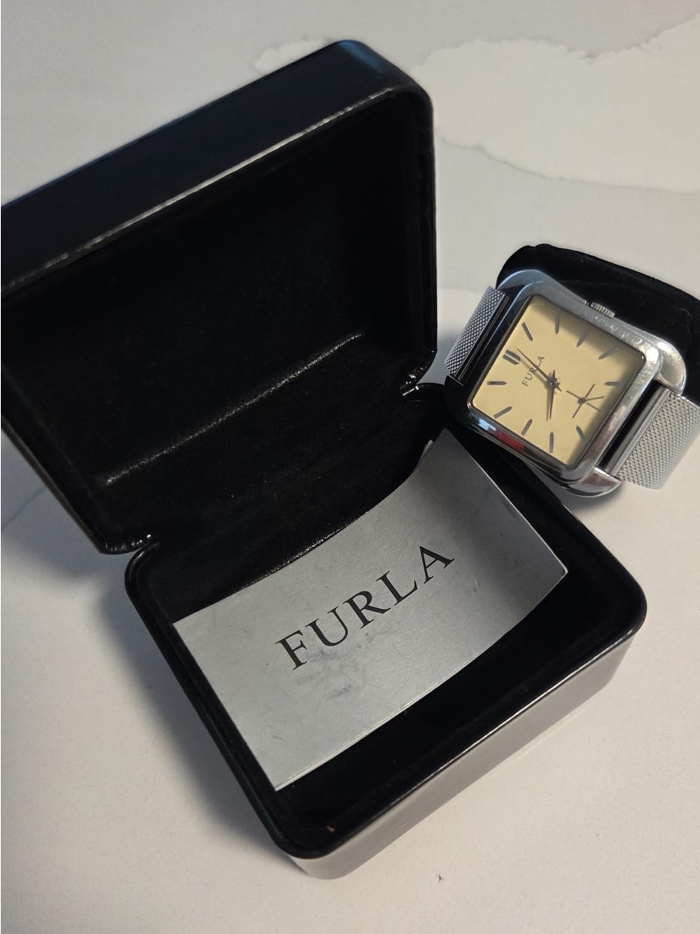FURLA Vintage 90’s Square Dial Silver Mesh Watch | Y2K Minimalist Cushion